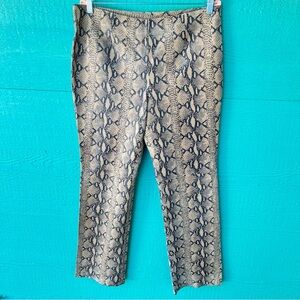TUSKANY ITALY REAL LEATHER SNAKESKIN PRINT LINED FLARE PANTS SIZE XL